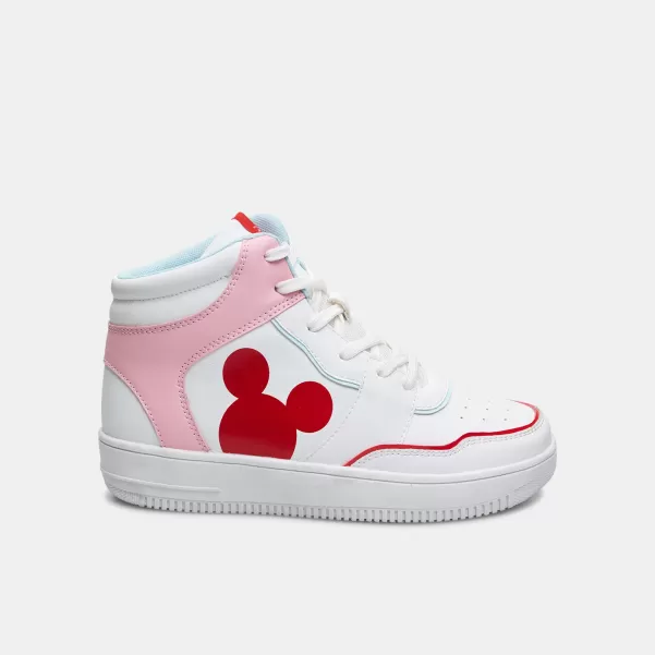 Supérieur Femme Sneakers Blanc Baskets Montantes Pour Femme Avec Imprimé Mickey Mouse
