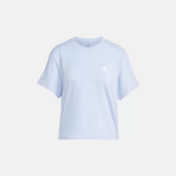Femme T-Shirt Pour Femme Adidas Essentials 3-Stripes Single Jersey Crop La France Sport Bleu